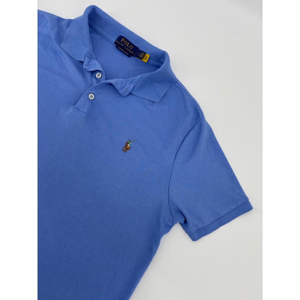 Polo Ralph Lauren Mens Custom‎ Slim Fit Blue Cotton Short Sleeve Polo Shirt L